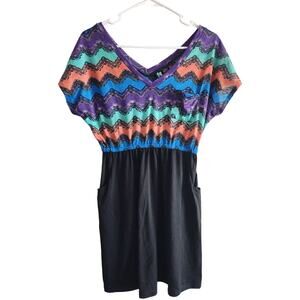 Vintage 1990s Weavers Womens Sz S Chevron Rainbow Tunic Top